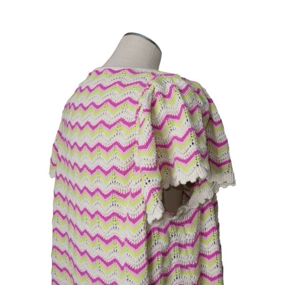 Torrid Women's Sz 6 Crochet Loose Knit Flutter Sleeve Zigzag Top Pink White EUC - Picture 5 of 16